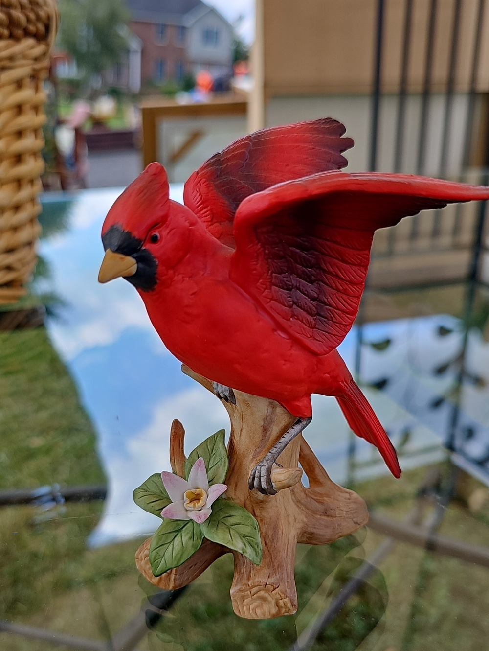 Vibrant Red Cardinal Ceramic Figurine with Floral Accent